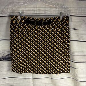 Ann Taylor LOFT Y2K style Mini Skirt Black and Gold Geometric 90’s Corduroy Sz 2